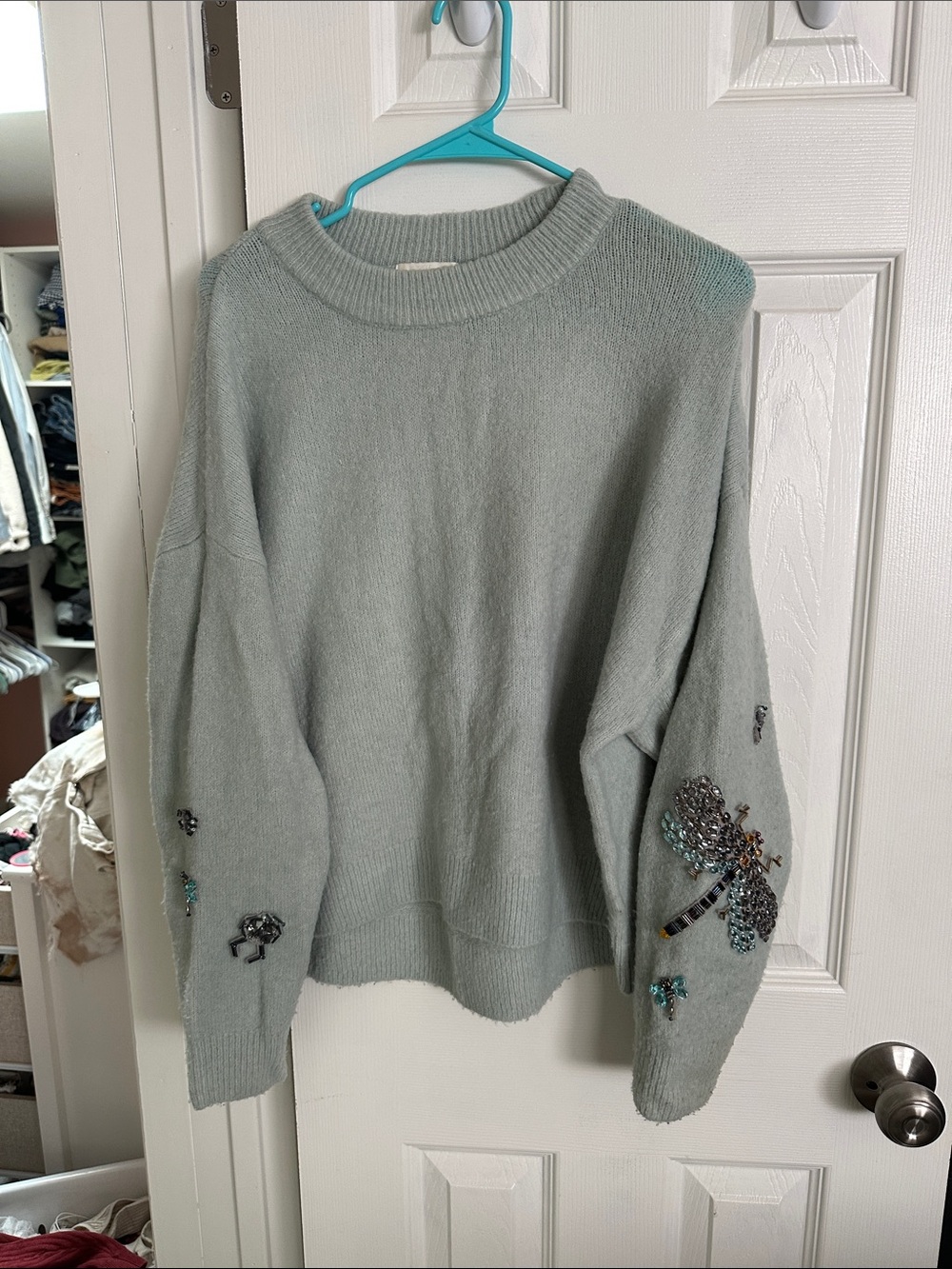 H&M Light Blue Embellished Crewneck Sweater